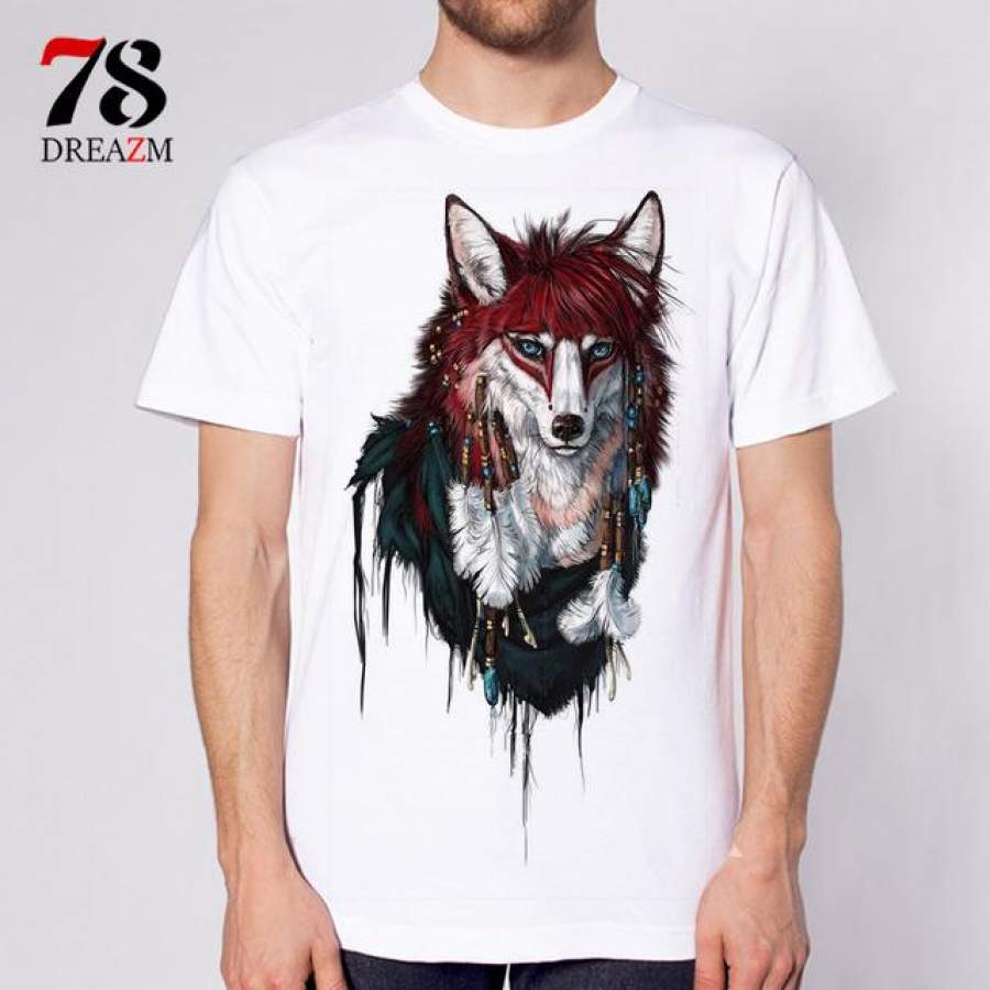 wolf t-shirt Men funny male Printed T Shirt tattoo snow wolf animal top tees