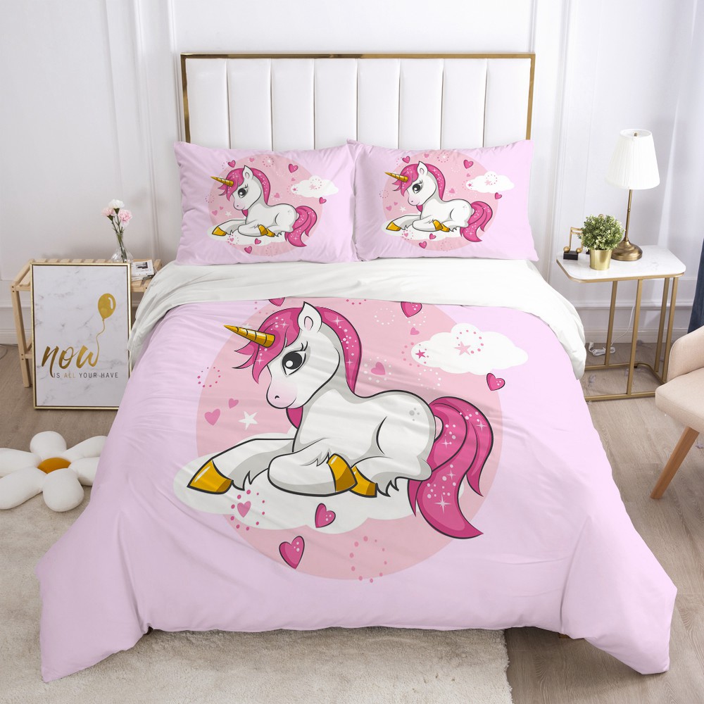 3D Cartoon Bedding Set Blue Unicorn Print Bedroom Bed Down Quilt Cover Pillowcase Blanket Quilt Cover Duvet Covers