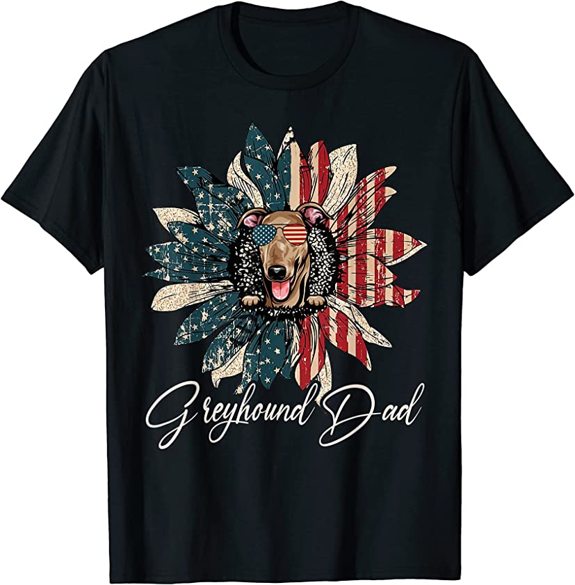 Vintage USA Best Greyhound Dad Ever American Flag T-Shirt