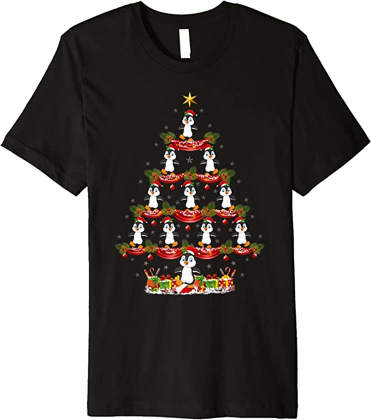 Penguin Bird Lover Xmas Holiday Santa Penguin Christmas Tree Premium T-Shirt