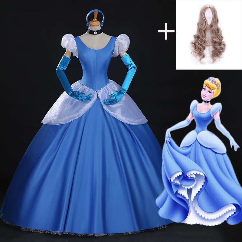 2020 Cinderella cosplay adult Blue Cinderella Girl Wedding Dress Adult Custom Party Halloween Cosplay Carnival Cosplay costume alx