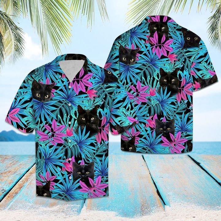 Black Cat Tropical Hawaii Shirt Ha52385