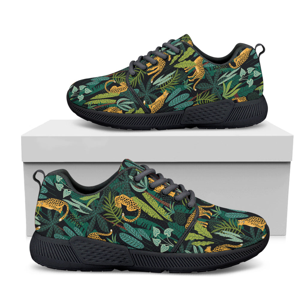 Tropical Jaguar Pattern Print Black Athletic Shoes