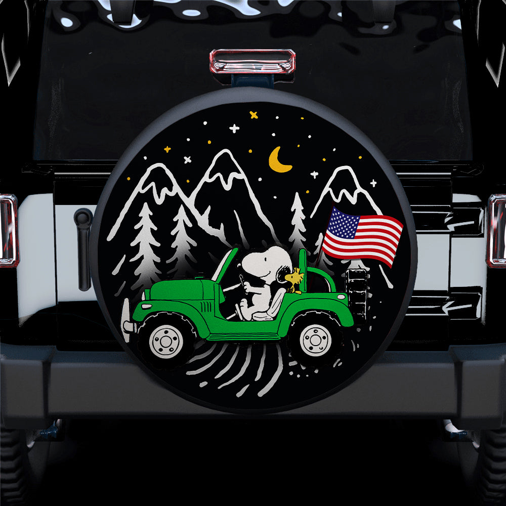 Snoopy Green Jeep Us Flag Mountain Car Spare Tire Covers Gift For Campers