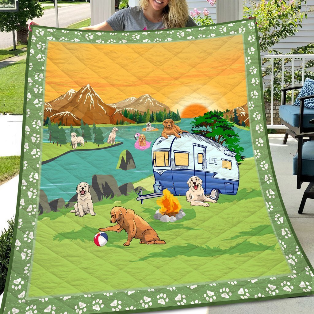 Golden Retriever Go Camping Fleece Blanket – Quilt Blanket Fleece Blanket, Blanket Sofa Bed, 3D Blanket