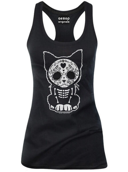 Women’S Day Of The Dead Sugar Skull Kitten Cat Tank By Aesop Originals