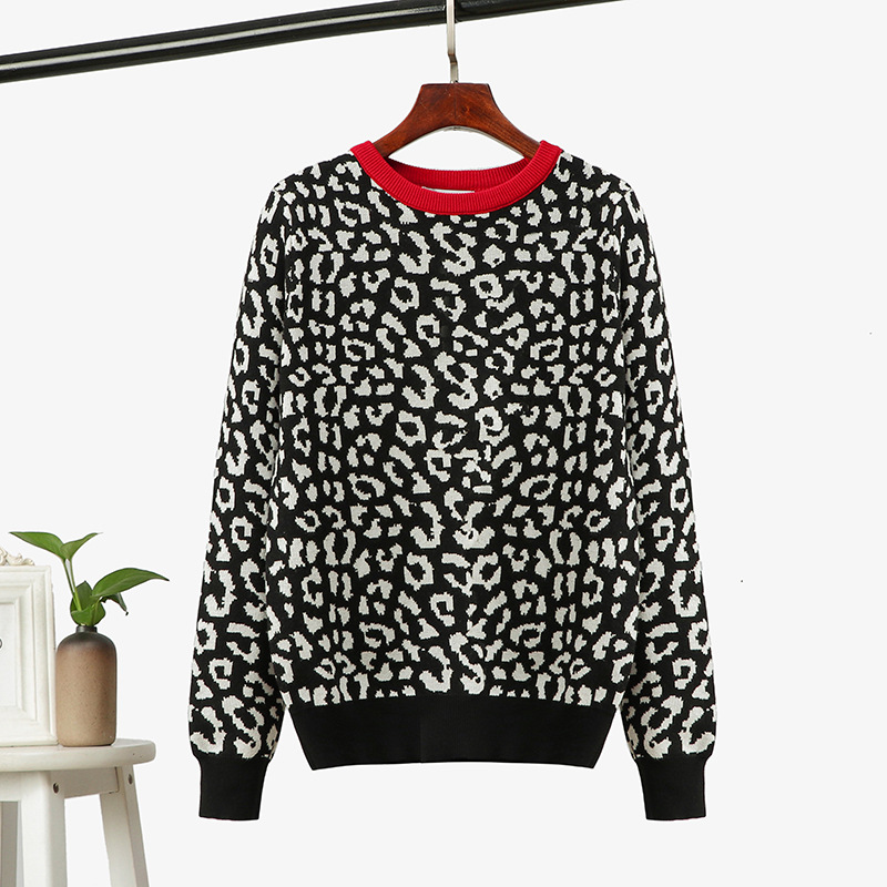 2022 Autumn Women O-Neck Pullovers Leopard Print Women Vintage Sweater Knitting Women Winter Sweater Femme Pull Femme alx