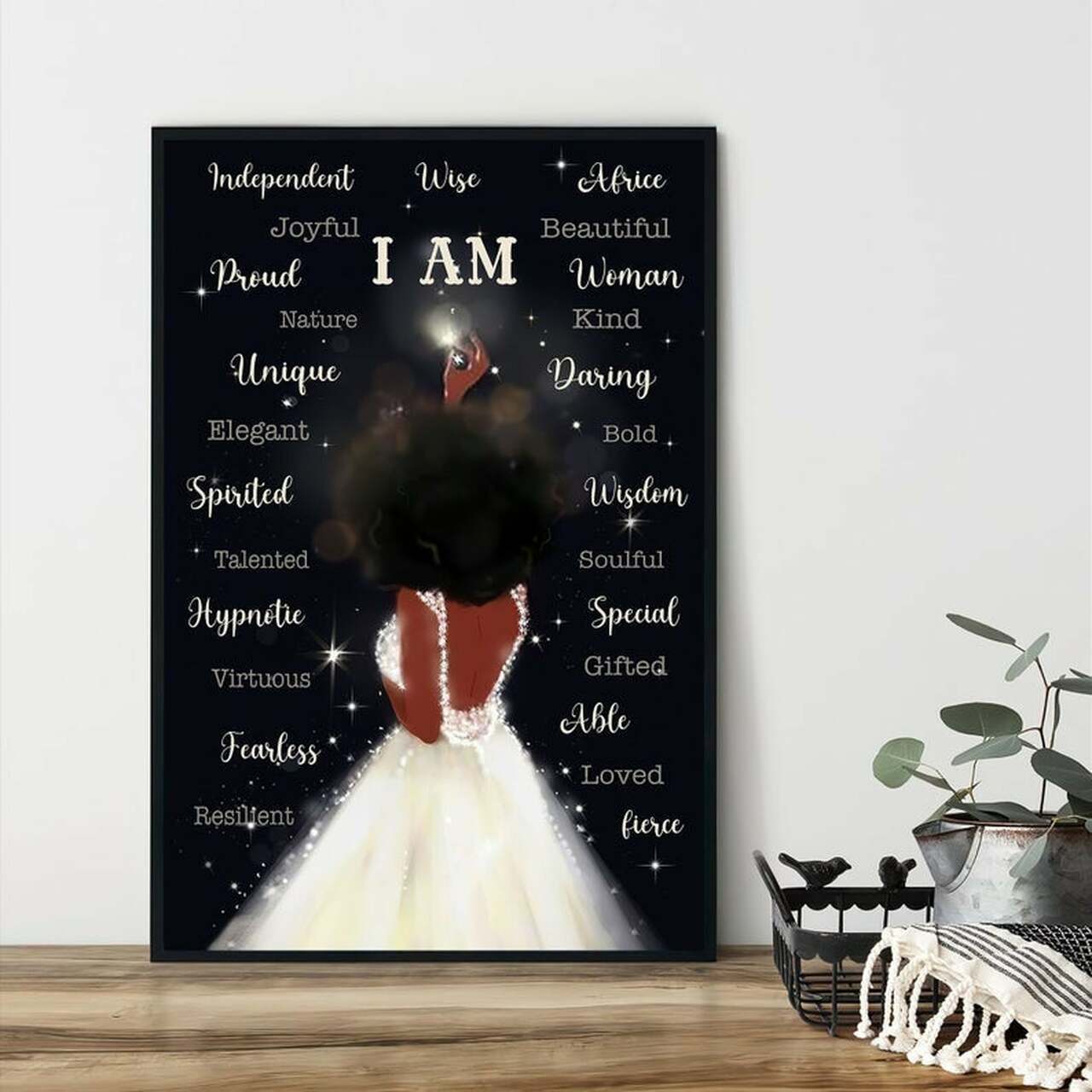 Melanin Queen Home Decor, I Am Black Queen Poster, Afro Queen Canvas Art, Black Women Art, Black Girl Magic Wall Art, Room Decor | Unframed Paper Poster