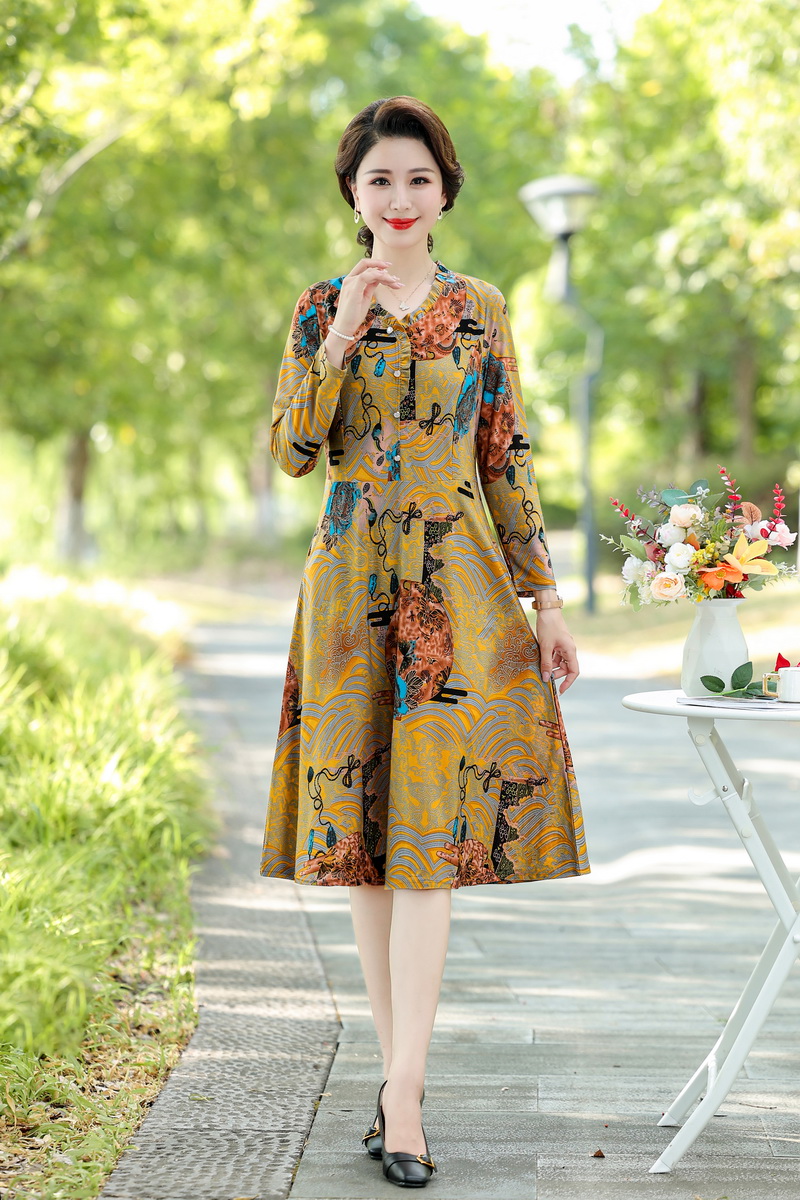 Summer Autumn Women’s Korean Vintage Print Boho Chic Party Dress 2022 Casual Flower Clothing Long Sleeve Base Dresses alx