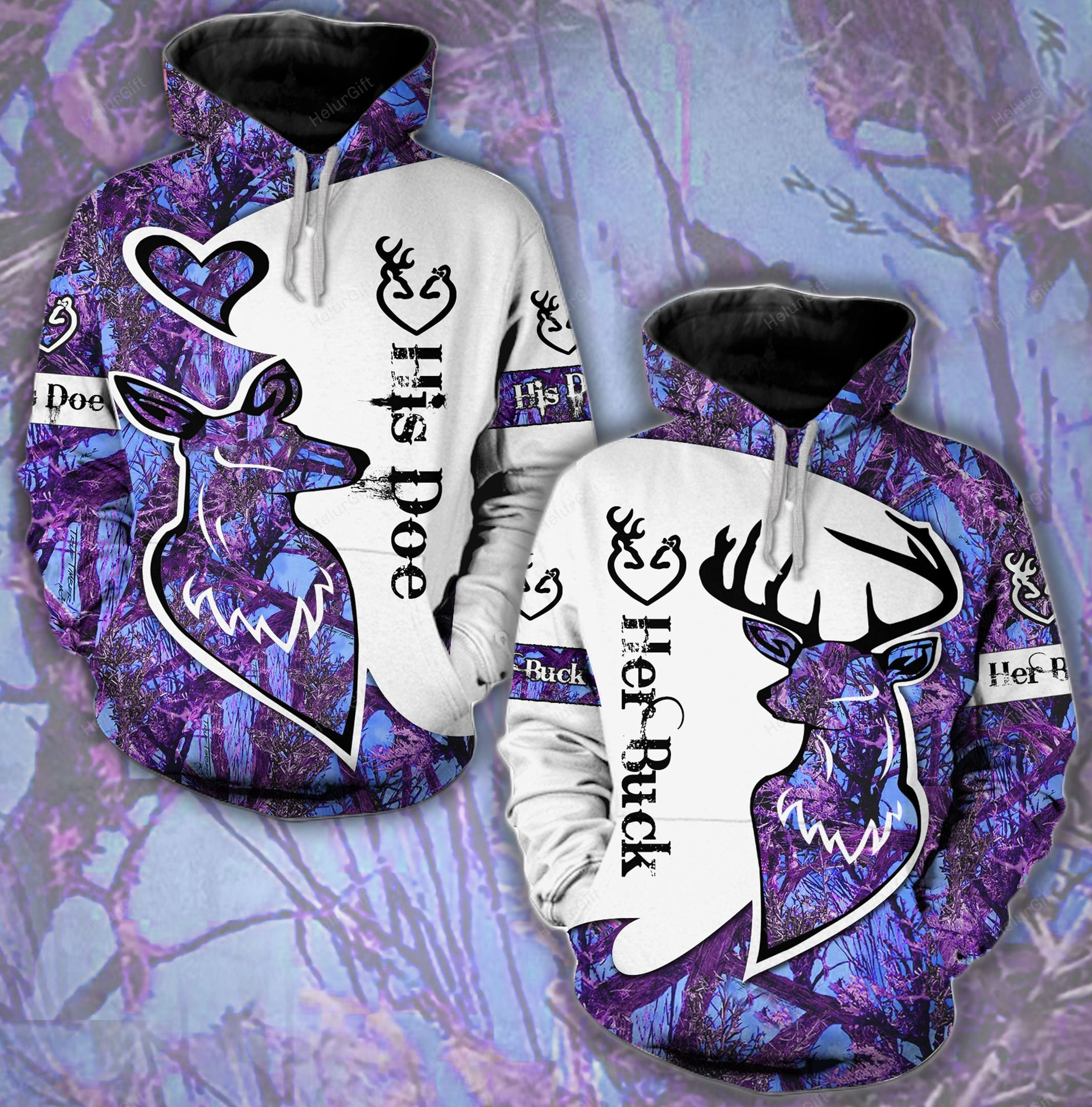 Buck N Doe Deer Hunting I Choose You Hoodie Combo Purple