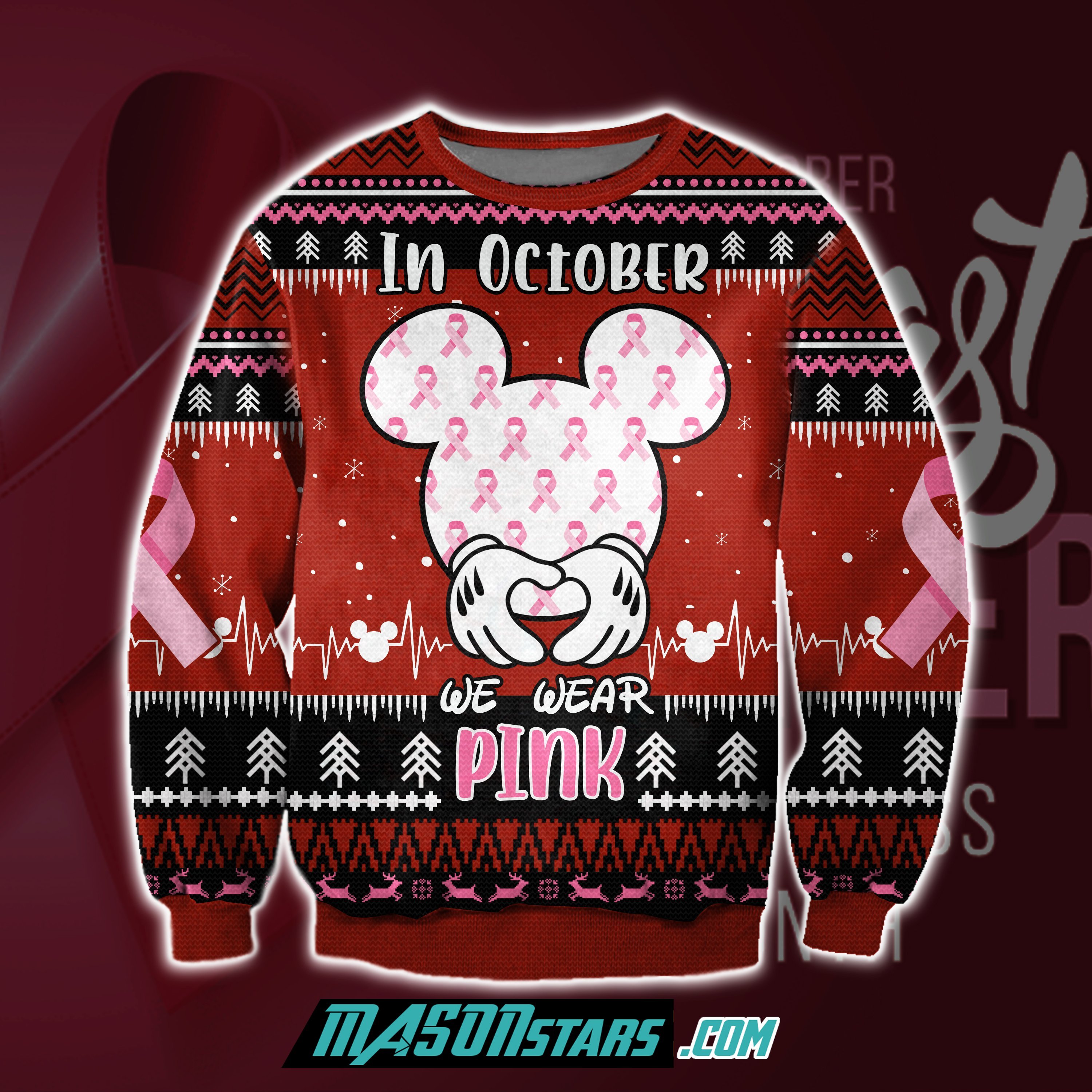 Cancer We Wear Pink 3D Print Ugly Christmas Sweater Hoodie All Over Printed Cint10017