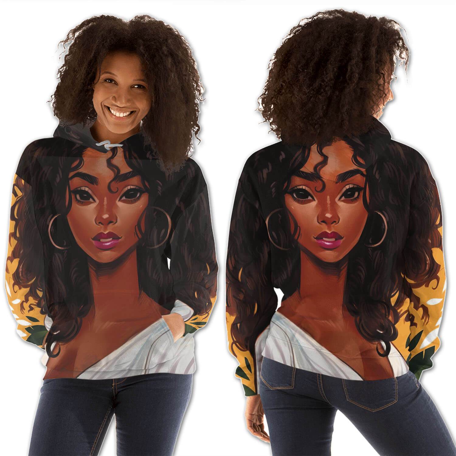 African American Hoodies Beautiful Afro Girl All Over Print Womens Hooded Sweatshirt African Print Styles BPS27722