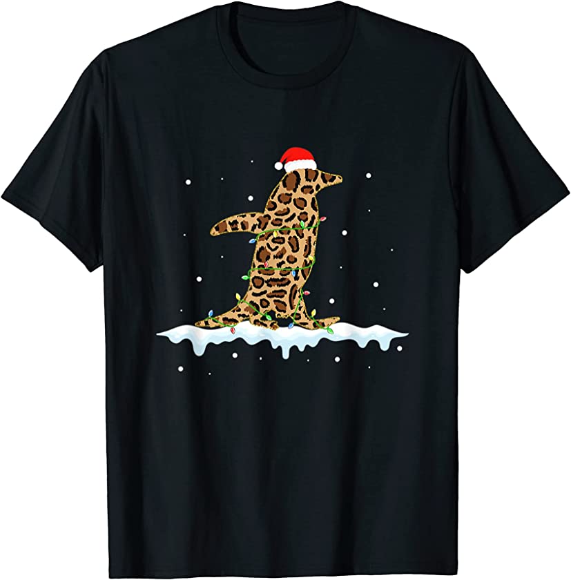 Penguin Christmas Leopard Lights Xmas Matching Family T-Shirt