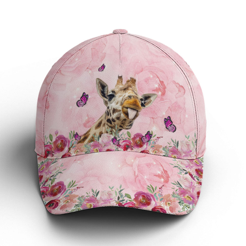 Floral Pink Giraffe Baseball Cap Coolspod