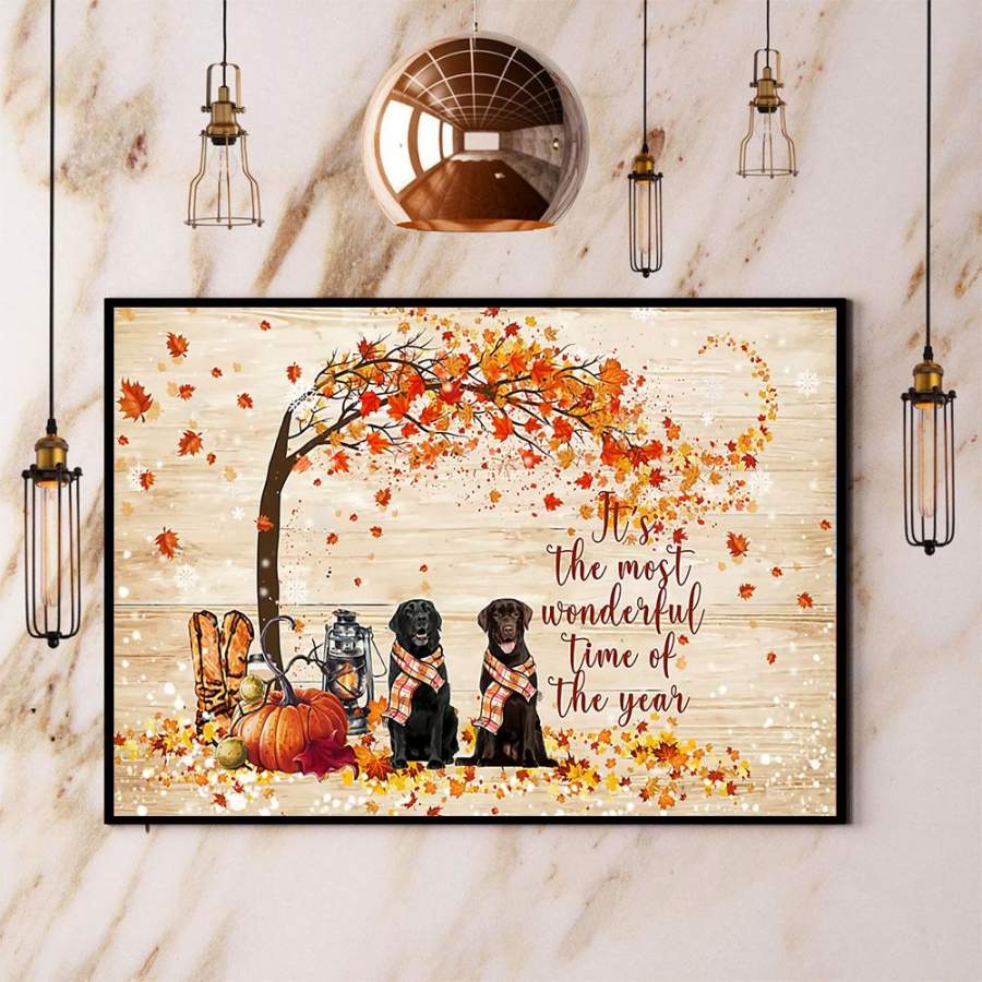 Labrador Autumn It’s The Most Wonderful Time Of The Year Halloween Gift Paper Poster No Frame/ Wrapped Canvas Wall Decor Full Size