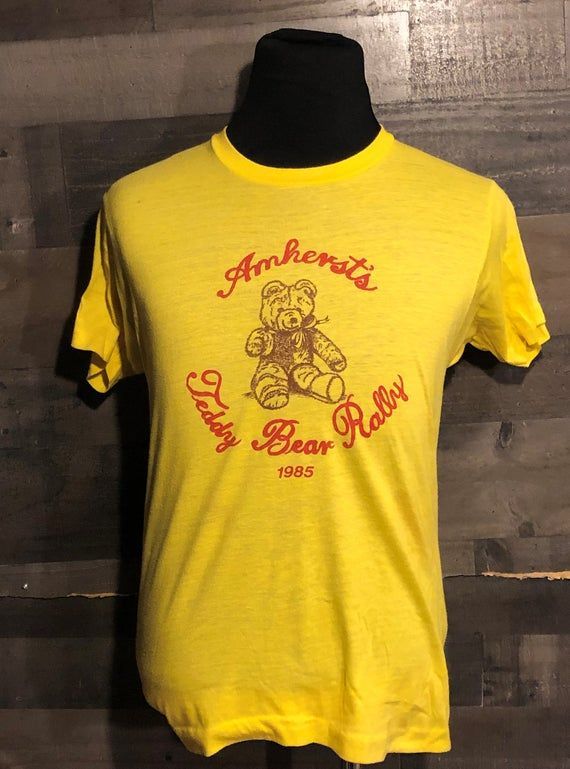 Vintage Amherst S Teddy Bear Rally 1985 Yellow Screen Stars Shirt Vintage Teddy Bear 80S Clothing Shirt