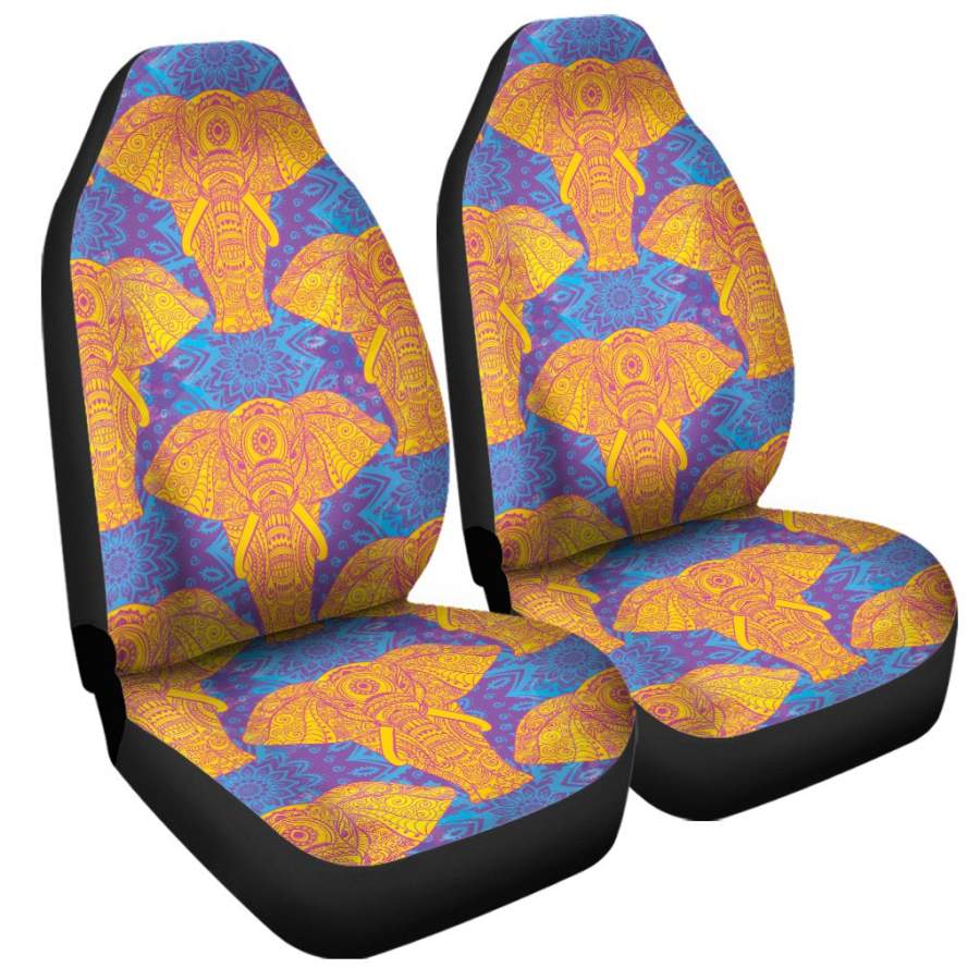 Yellow Mandala Elephant Pattern Print Universal Fit Car Seat Covers