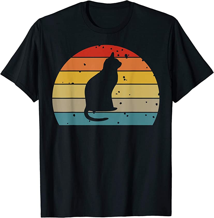 Retro Vintage Sunset Cat Silhouette Kitten Lover Funny T-Shirt