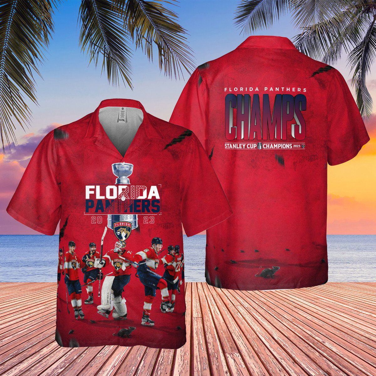 Florida Panthers Champions On Red Background 3D Hawaiian Shirt