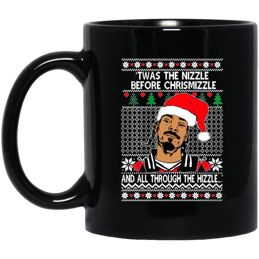 Ugly Christmas Sweater Snoop TWAS The Nizzle Before Chrismizzle 11 oz Black Mug