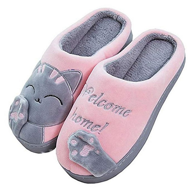 Women Winter Home Slippers Cartoon Cat Shoes Soft Winter Warm House Slippers Indoor Bedroom Lovers Couples