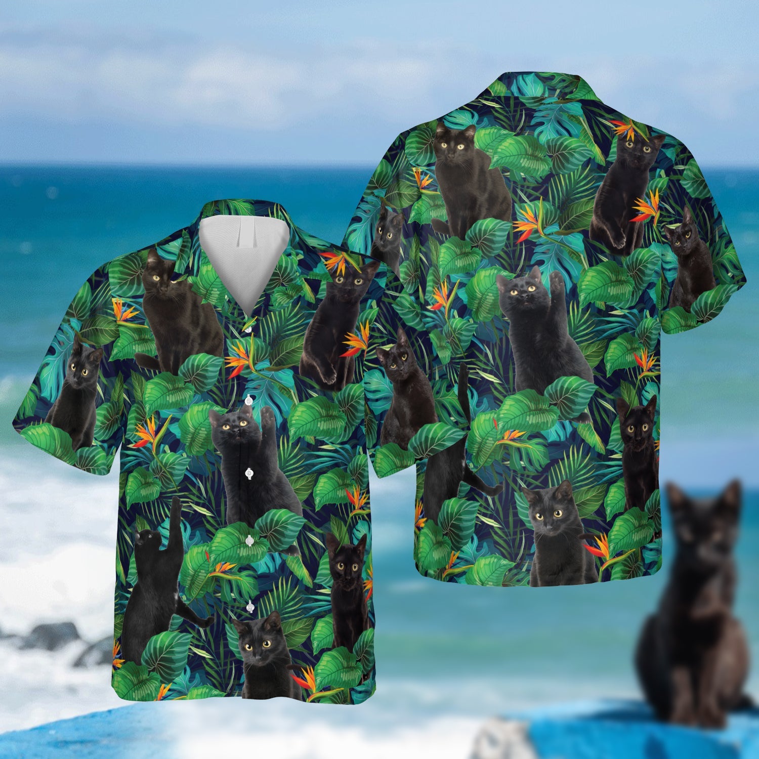 Cute Black Cats Green Hawaii Summer Clothing Ha56982