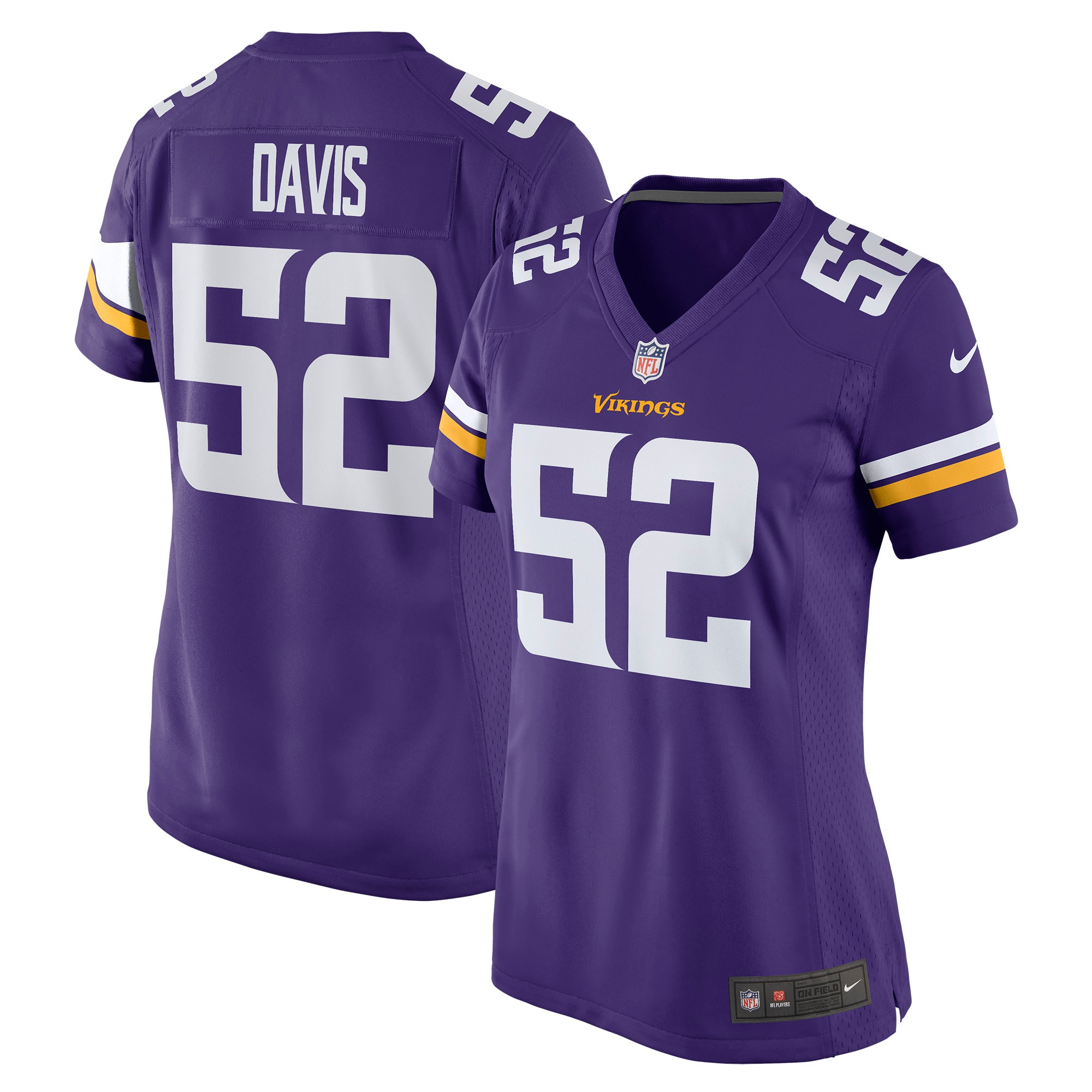 Wyatt Davis Minnesota Vikings Womens Player Game Jersey – Purple NFL