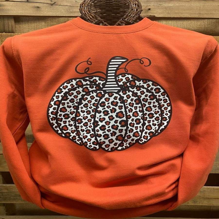 Southern Chics Apparel Leopard Pumpkin Long Sleeve Crew Sweatshirt