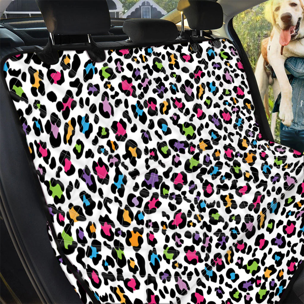 White And Rainbow Leopard Print Pet Car Back Seat Cover