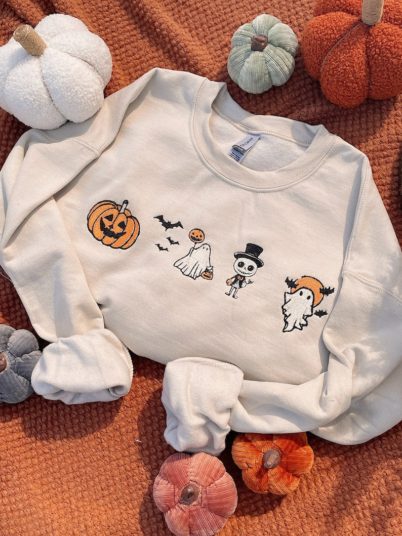 Ghost Halloween Embroidered Sweatshirt 2D Crewneck Sweatshirt All Over Print Sweatshirt For Women Sweatshirt For Men Sws3447