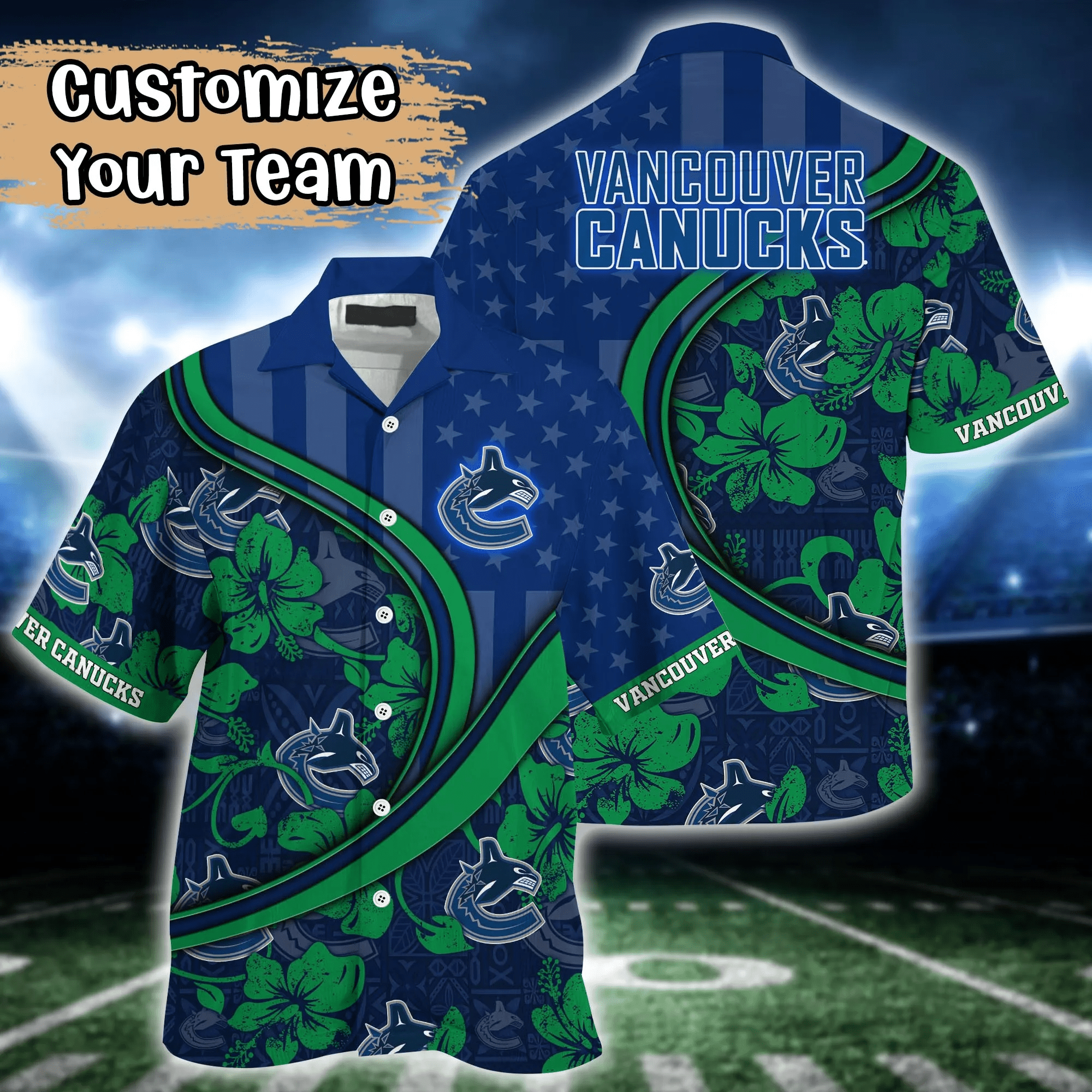 Vancouver Canucks Nhl Us Flag Hawaiian Shirt Custom Summer Aloha Shirt