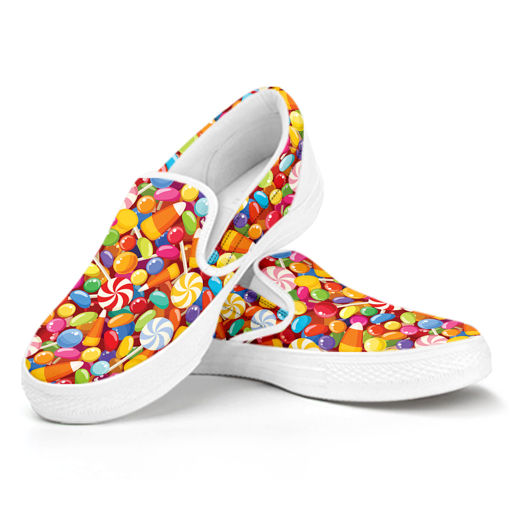 Colorful Candy Pattern Print White Slip On Shoes