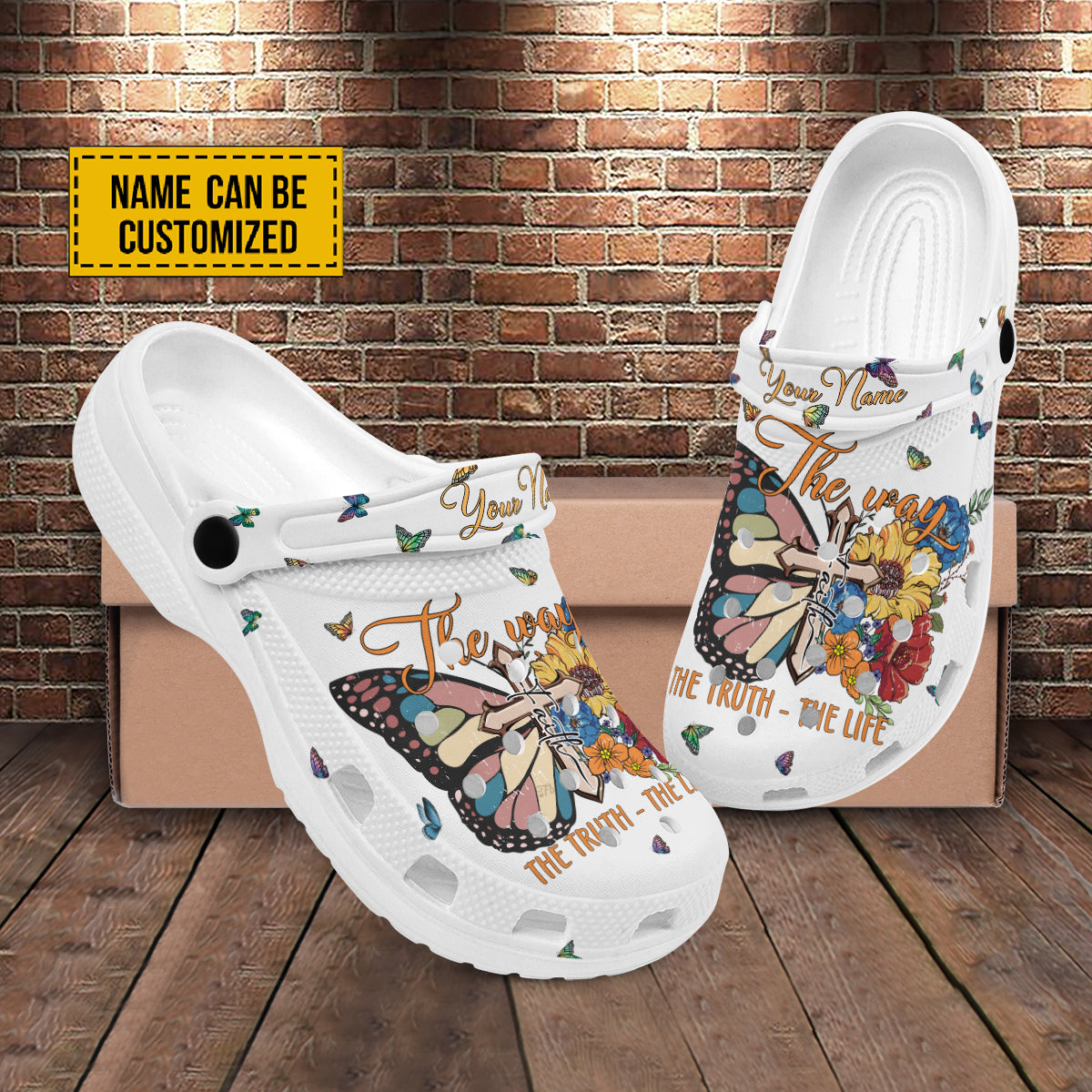 The Way The Truth The Life Customized Crocs Crocband Clogs Shoes Comfortable For Men Women and Kids Gift For Jesus Lovers Butterfly And Flower