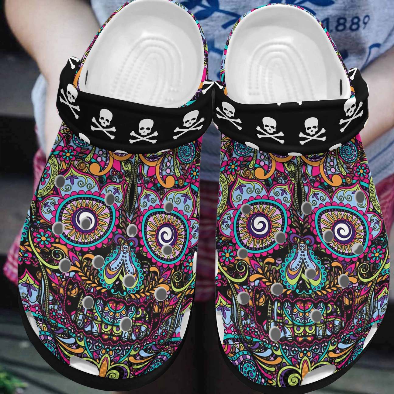 Skull Personalized Clog, Custom Name, Text, Color, Number Fashion Style For Women, Men, Kid, Print 3D Colorful Skull