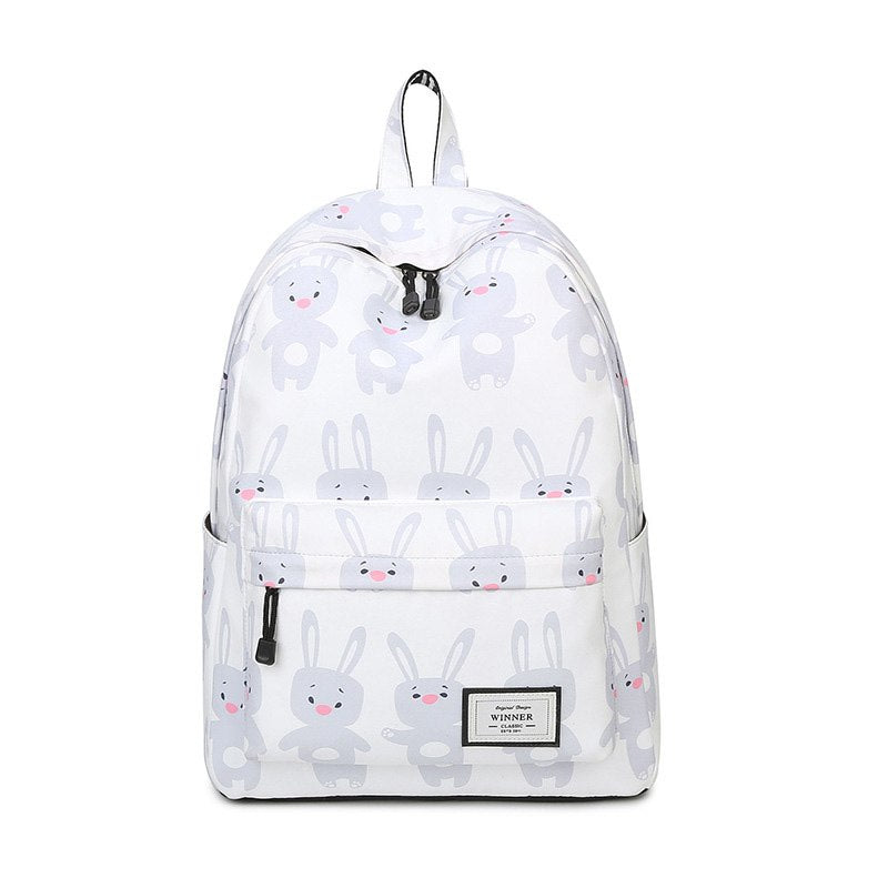 Women Cute Cartoon Animal Printing Backpack Canvas Rabbit Bagpack Bookbag School Bags For Teenage