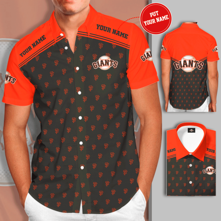 Personalized San Francisco Giants Logo All Over Print 3D Short Sleeve Dress Shirt Hawaiian Summer Aloha Beach Shirt – Gray Orange-Tph