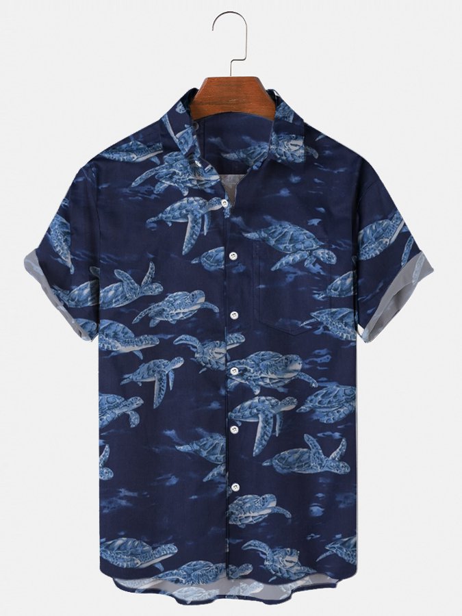 Mens Hawaii Tropical Sea Turtle Print Shirt Aloha Beach Plant Blouse Ha83465