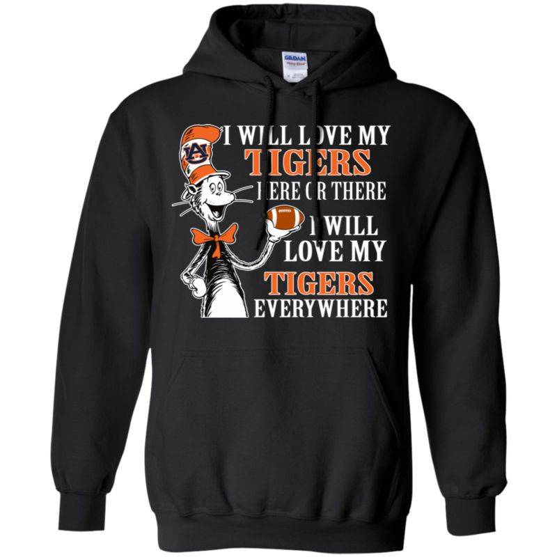 Auburn Tigers The Cat In The Hat I Will Love Everywhere Xl Black T-shirt Hoodie Sweater