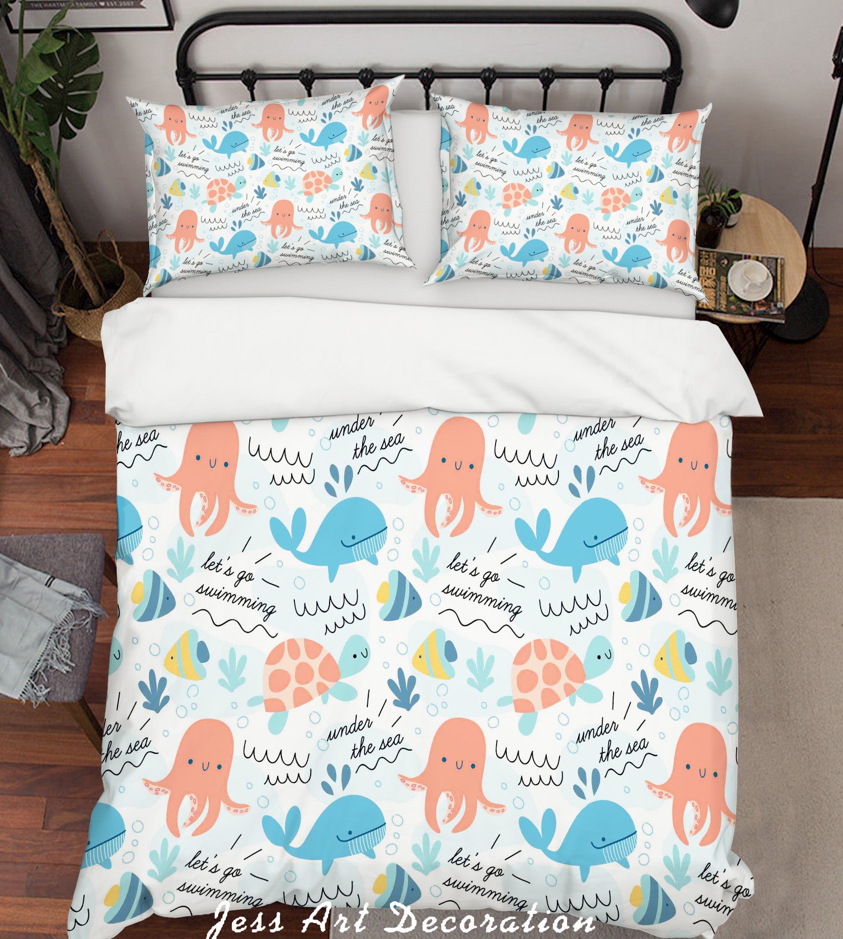 3D Cartoon Dolphin Octopus Turtle Quilt Cover Set Bedding Set Pillowcases 17