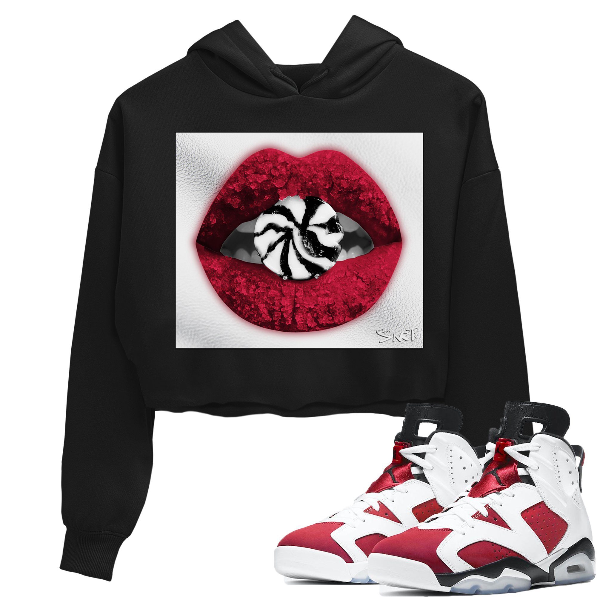 Lips Candy Crop Hoodie – Jordan 6 Carmine