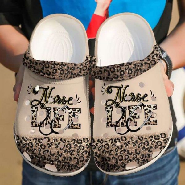 Nurse Nursing Life Leopard Crocs Shoes Crocband Clogs Gift Idea For Nurse Hn