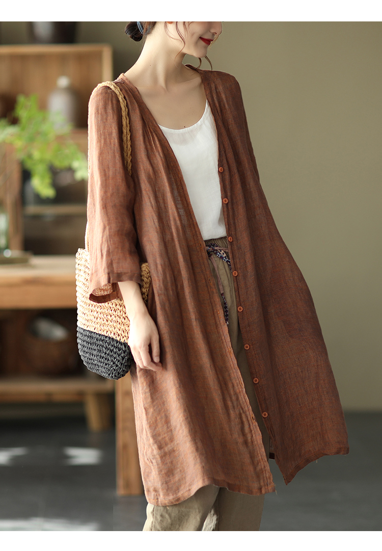 Cardigan 100% Cotton Linen Long Shrug for Women Tunics Blouse Elegant Clothing Loose Ladies Tops Casual 3/4 Sleeve alx