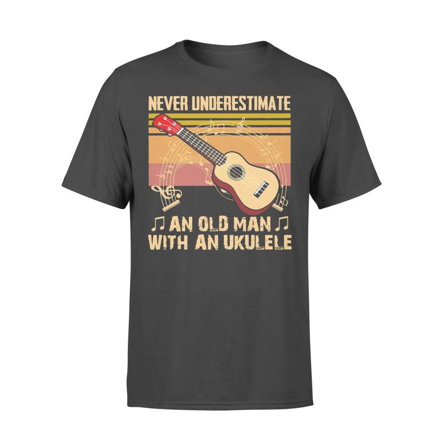 Never Underestimate An Old Man With A Ukulele Vintage Retro T-shirt