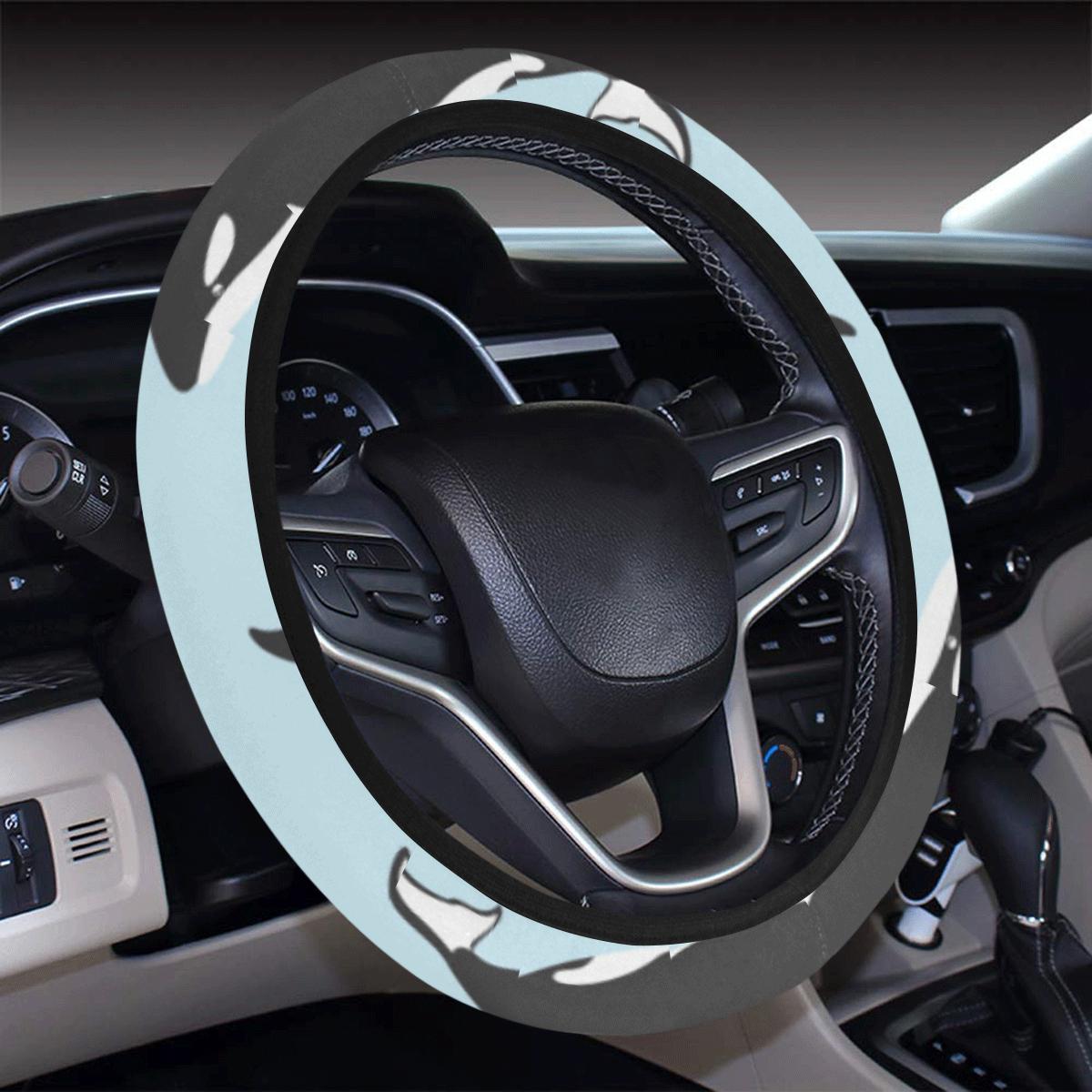 Killer Whale Pattern Print Design 01 Steering Wheel Cover With Elastic Edge