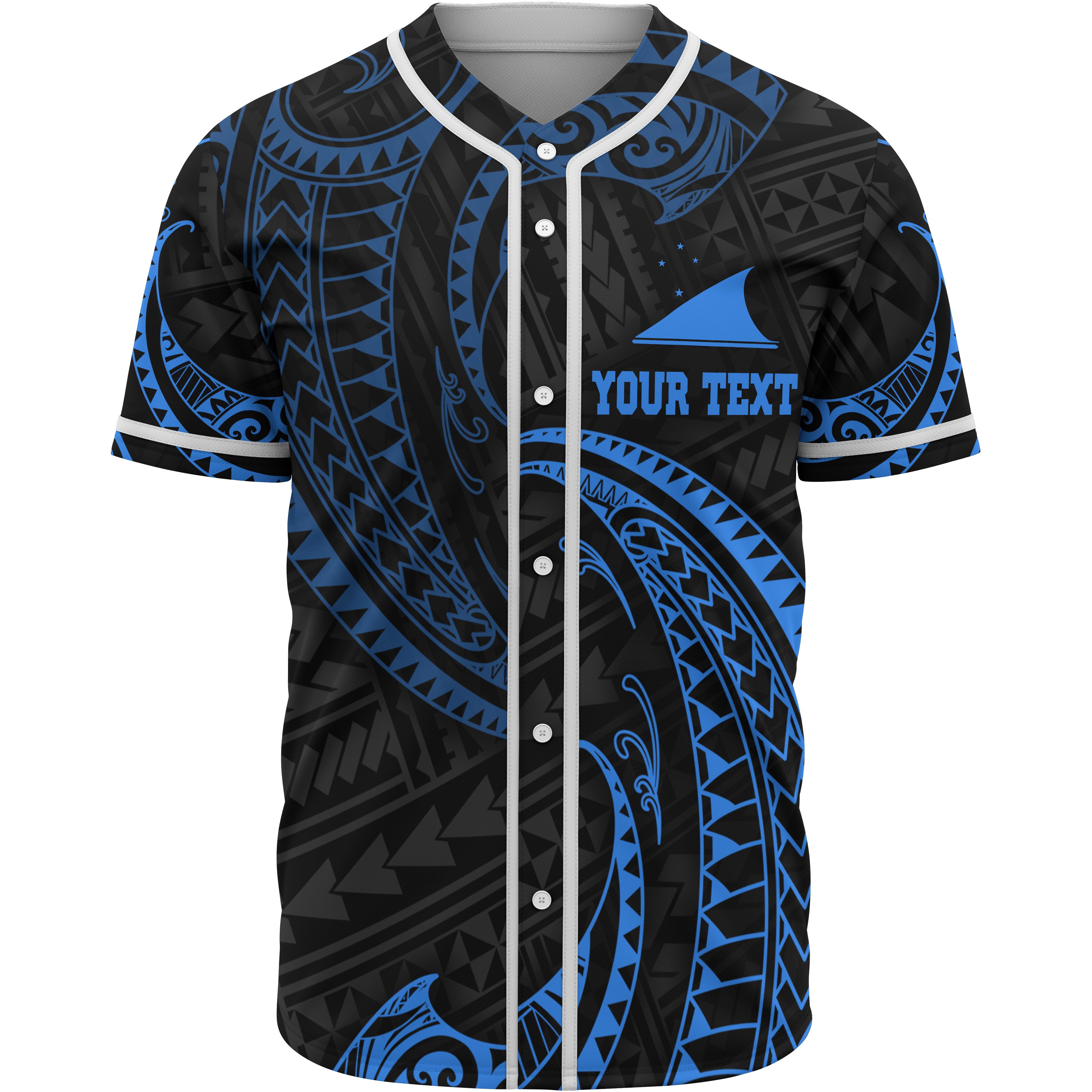 Tokelau Polynesian Custom Personalised Baseball Shirt – Blue Tribal Wave – BN12