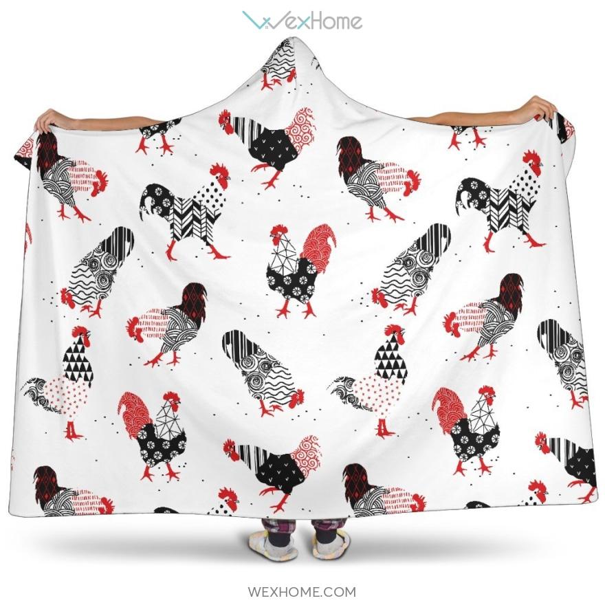 Cool Rooster Chicken Cock Floral Ornament Background Hooded Blanket