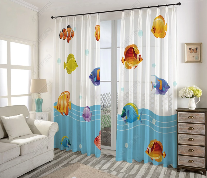 3D Cartoon Sea Animal Fish Curtains And Drapes Lqh 15