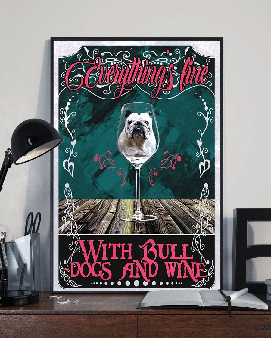 Bulldog And Wine Poster Canvas – Gifts For Dog Lover Puppies Home Decor Wall Art – Everythings Fine Evg80854