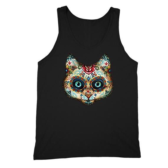 Xtrafly Apparel Men S Tank Sugar Skull Day Of The Dead Cat T Shirt Pussy Kitty Mexican Gothic Dia Muertos Gift Men S Tanktop T Shirt