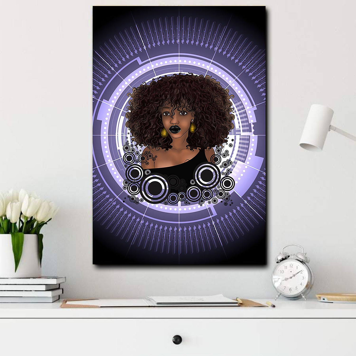 African American Illustration Art Canvas African Fashion Girl Black Home Decor